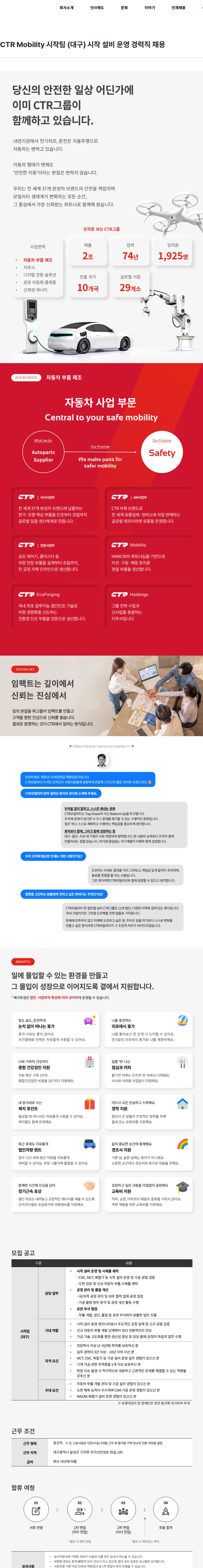씨티알 CTR Mobility 시작팀 (대구) 시작 설비 운영 경력직 채용 채용공고