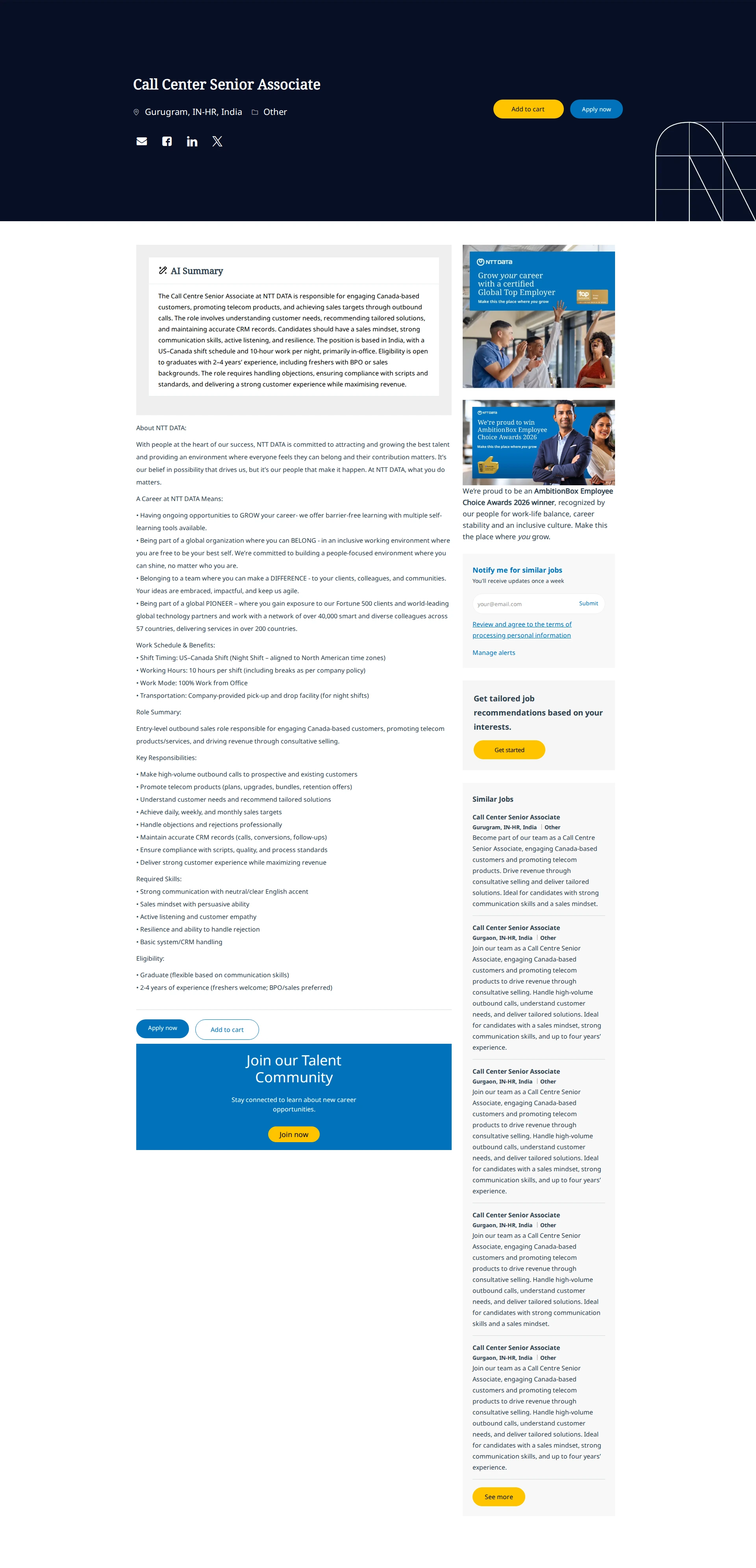 NTT데이터 Call Center Senior Associate 채용공고