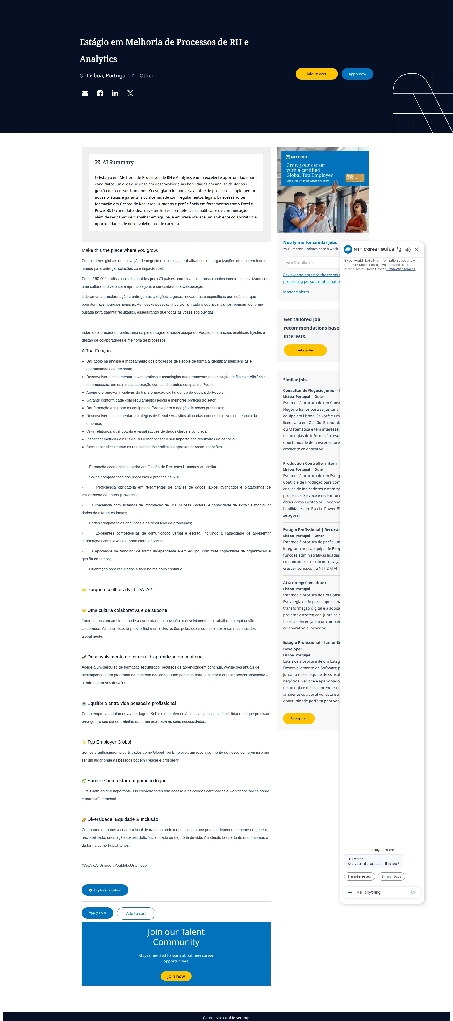 NTT데이터 Estágio em Melhoria de Processos de RH e Analytics 채용공고