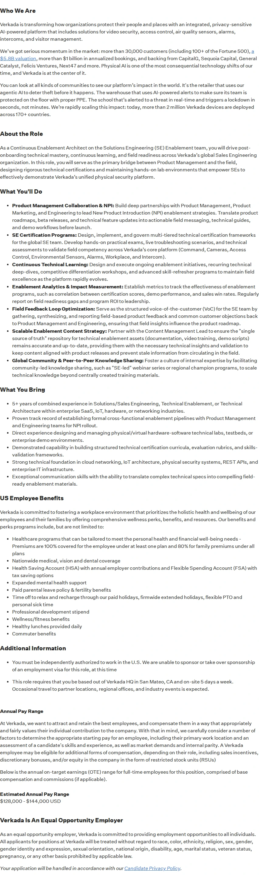 버카다 Continuous Enablement Architect 채용공고