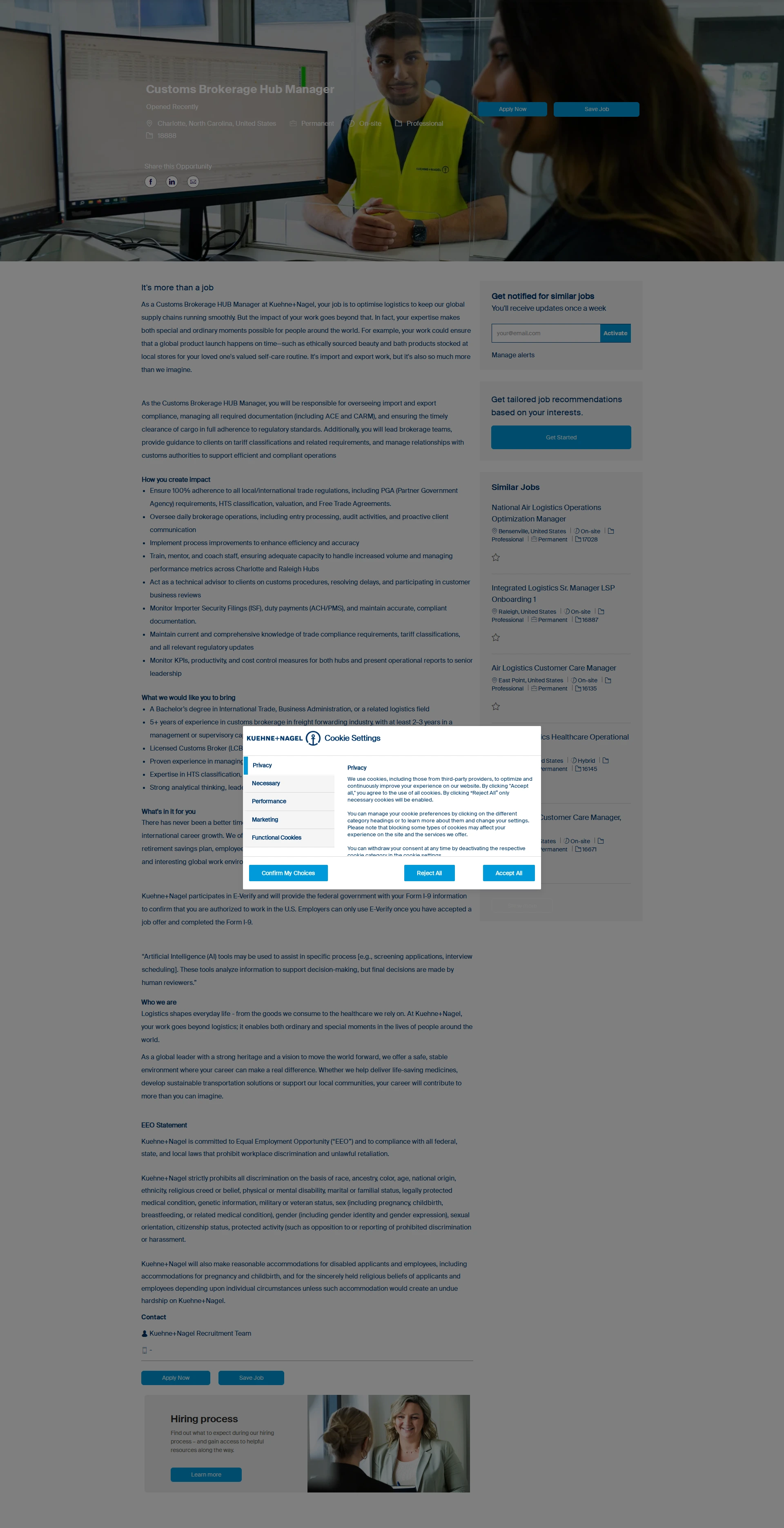 퀴네앤드나겔 Customs Brokerage Hub Manager 채용공고