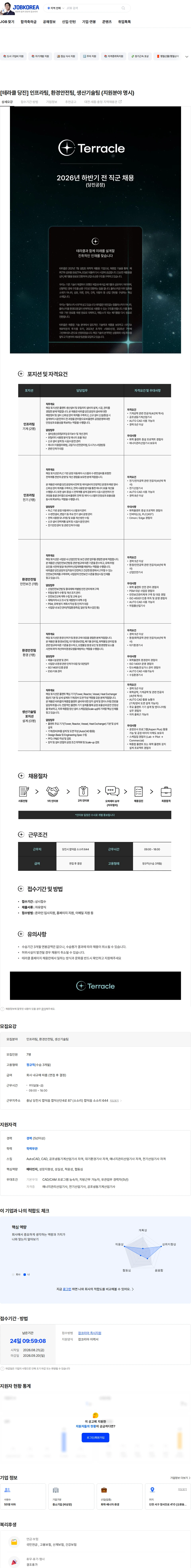 테라클 [테라클 당진] 인프라팀, 환경안전팀, 생산기술팀 (지원분야 명시) 채용공고