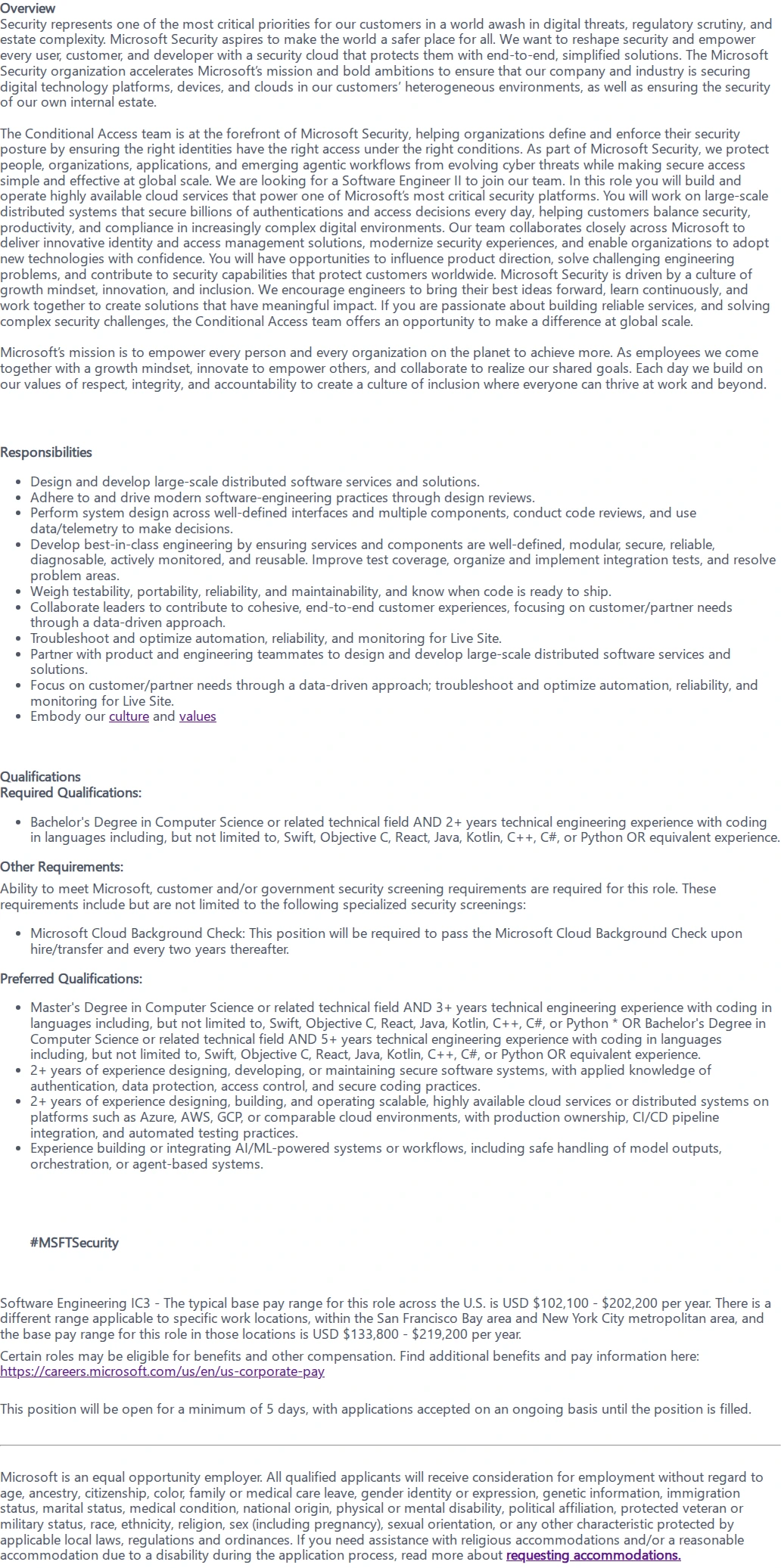 마이크로소프트(Microsoft) Software Engineer II 채용공고