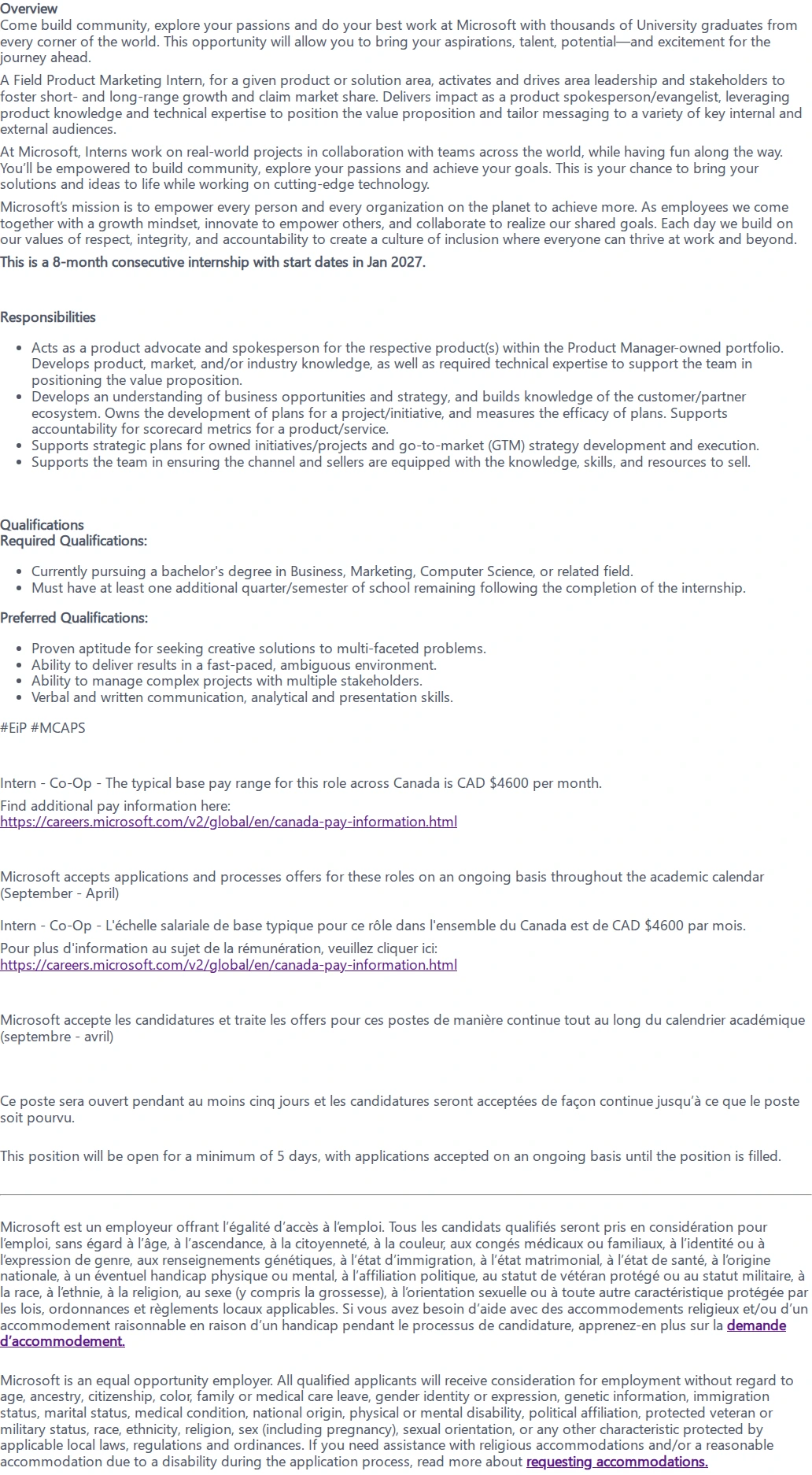 마이크로소프트(Microsoft) Field Product Marketing: Winter Co-Op Internship Opportunities 채용공고