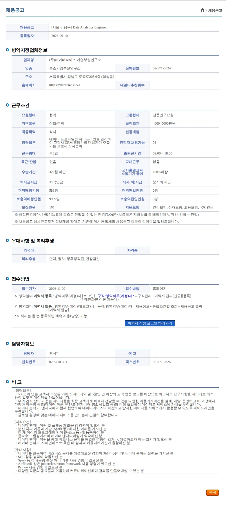 데이터라이즈 [서울 강남구] Data Analytics Engineer 채용공고