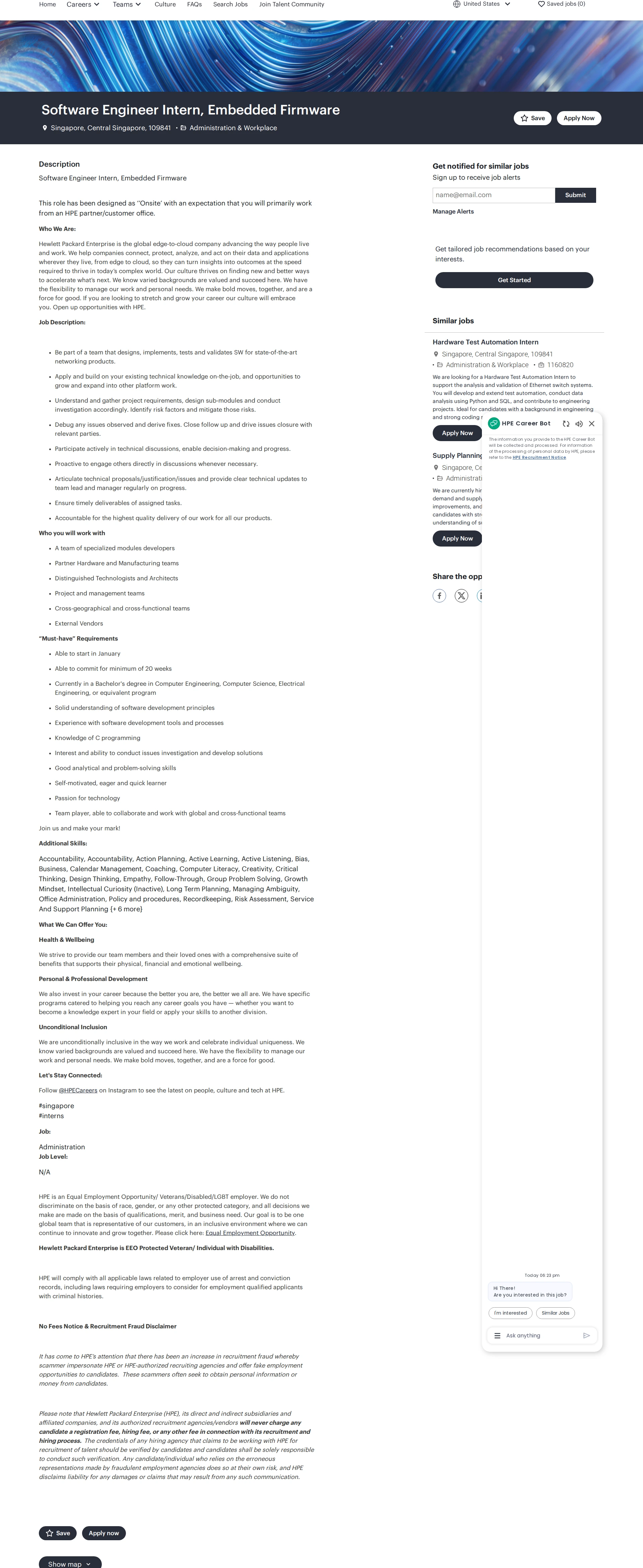 HP Software Engineer Intern, Embedded Firmware 채용공고