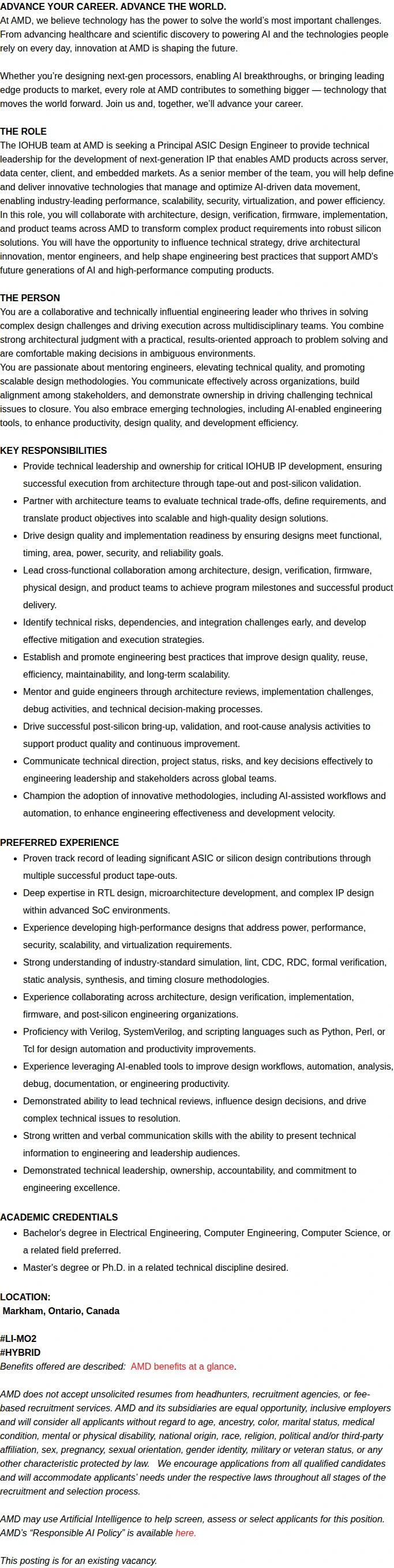 AMD Principal ASIC Design Engineer 채용공고
