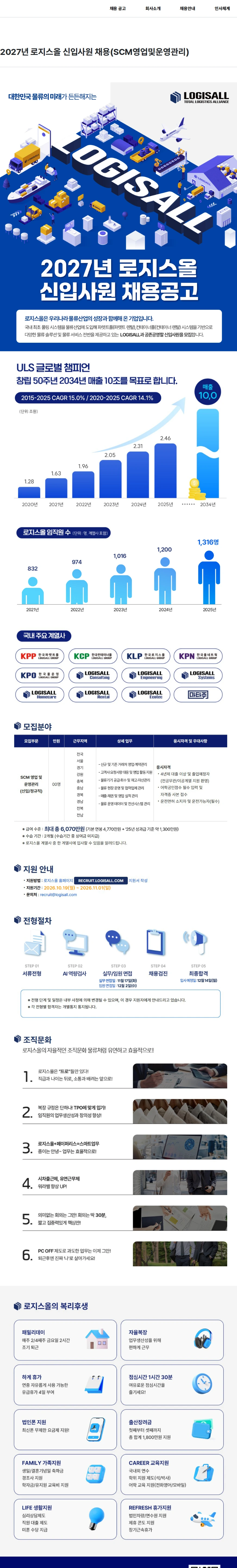로지스올 2027년 로지스올 신입사원 채용(SCM영업및운영관리) 채용공고