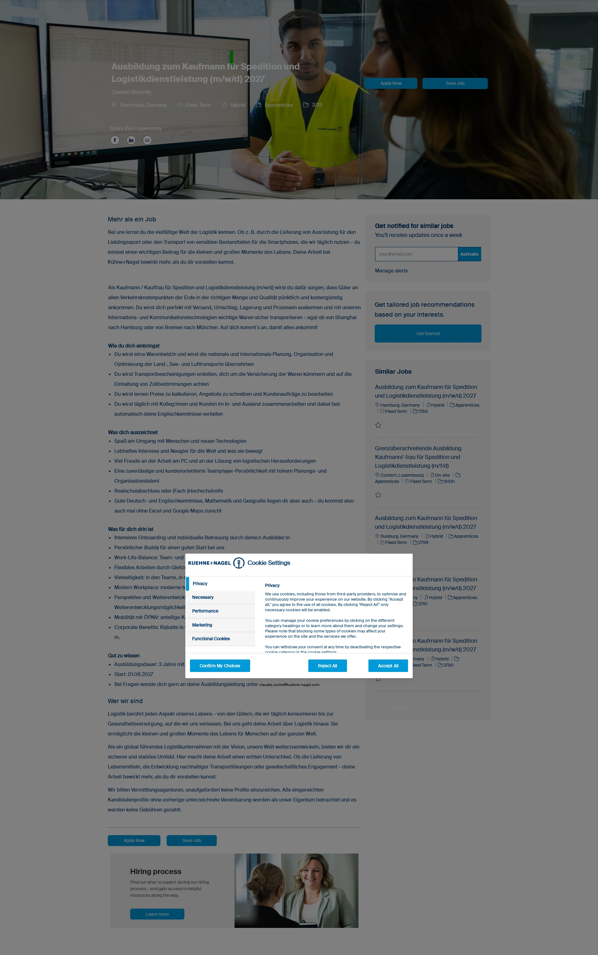 퀴네앤드나겔 Ausbildung zum Kaufmann für Spedition und Logistikdienstleistung (m/w/d) 2027 채용공고