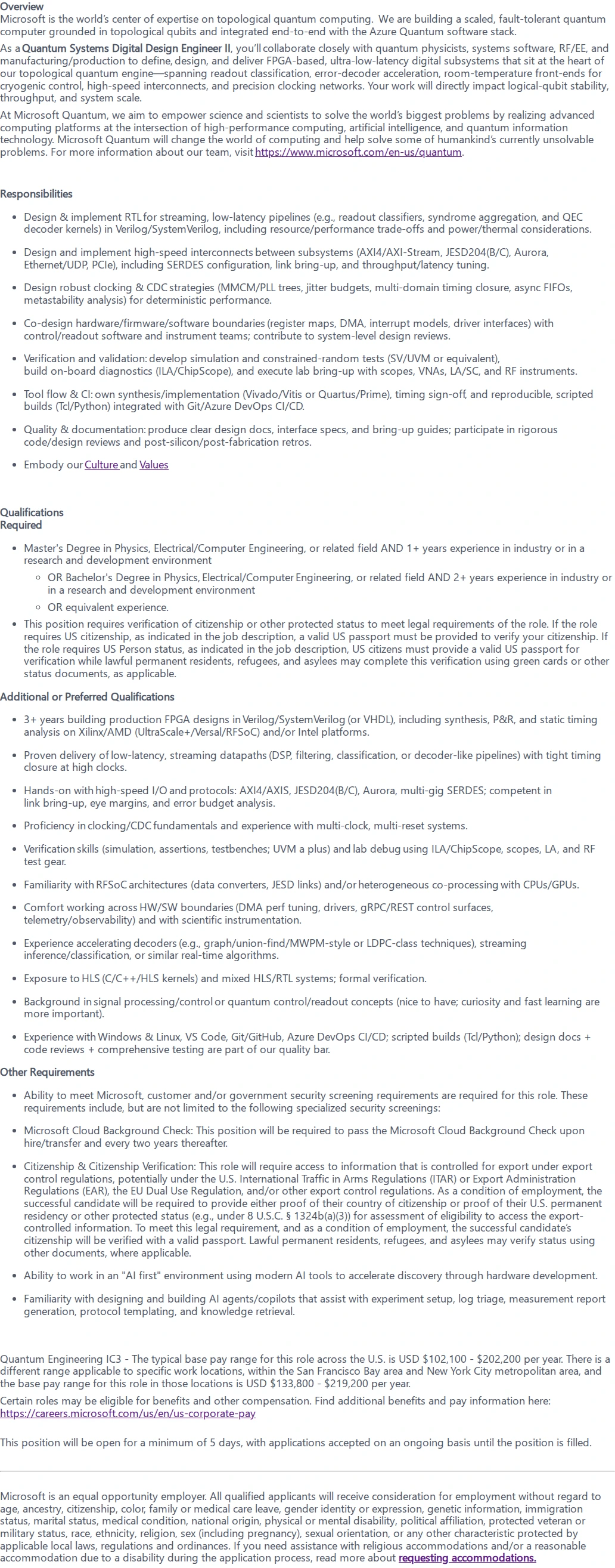 마이크로소프트(Microsoft) Quantum Systems Digital Design Engineer II 채용공고