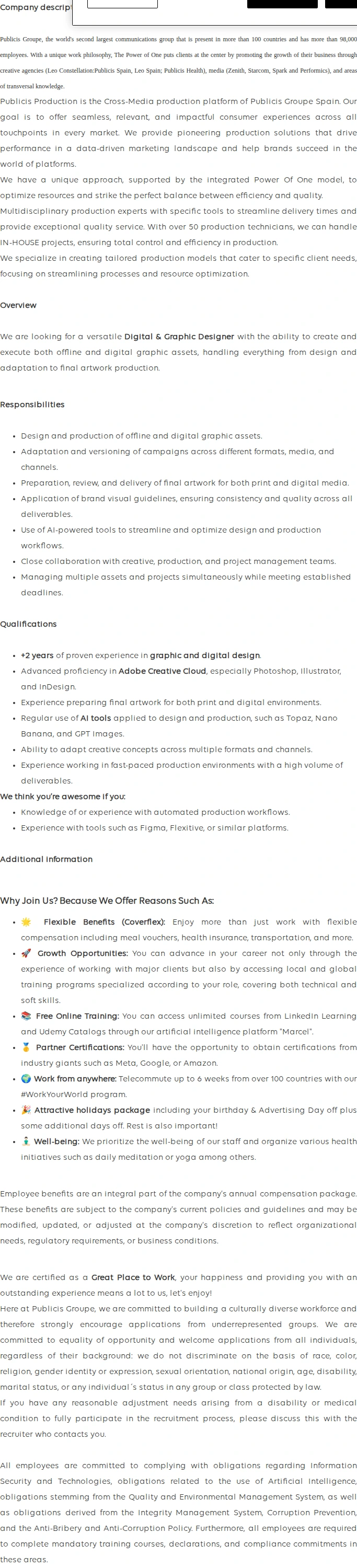 Publicis Groupe Digital & Graphic Designer 채용공고