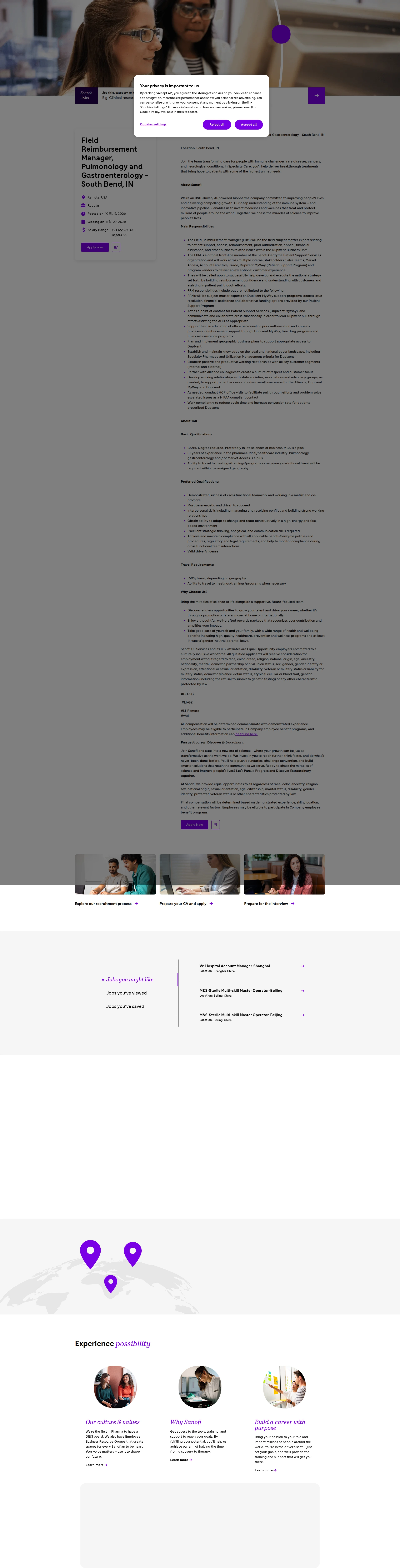 사노피 Field Reimbursement Manager, Pulmonology and Gastroenterology - South Bend, IN 채용공고