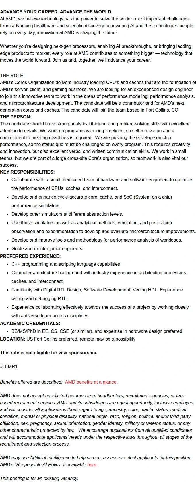 AMD CPU Cache Architect 채용공고