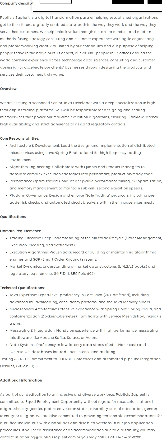 Publicis Groupe Senior Associate Java Developer 채용공고