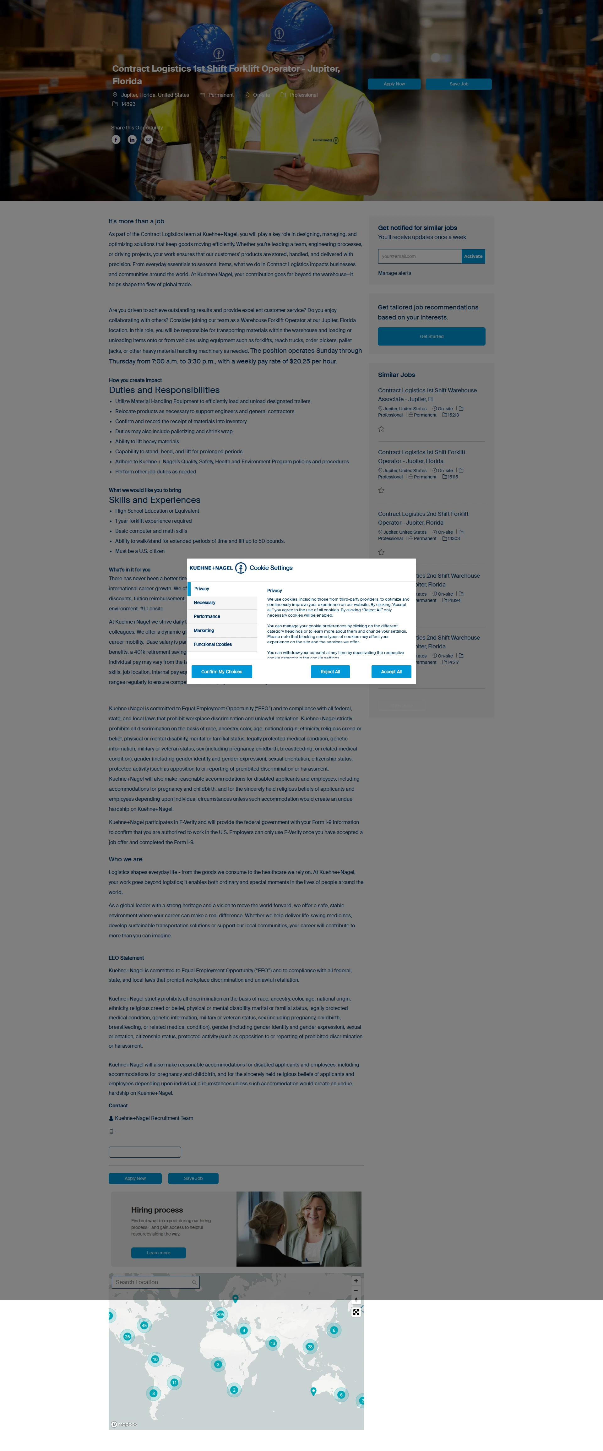 퀴네앤드나겔 Contract Logistics 1st Shift Forklift Operator - Jupiter, Florida 채용공고
