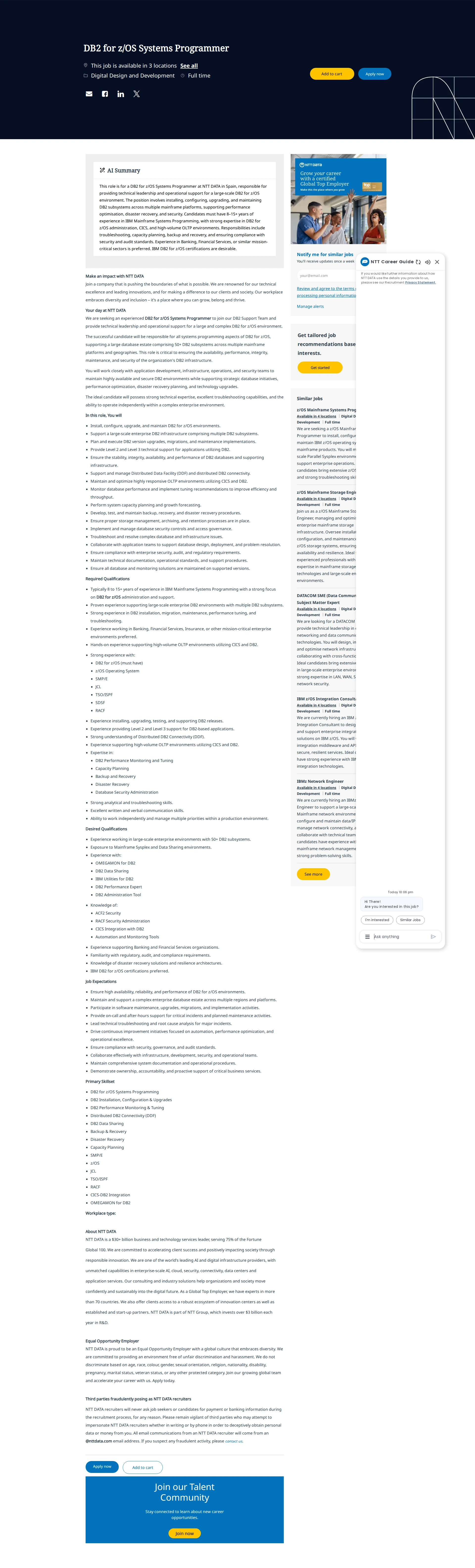 NTT데이터 DB2 for z/OS Systems Programmer 채용공고