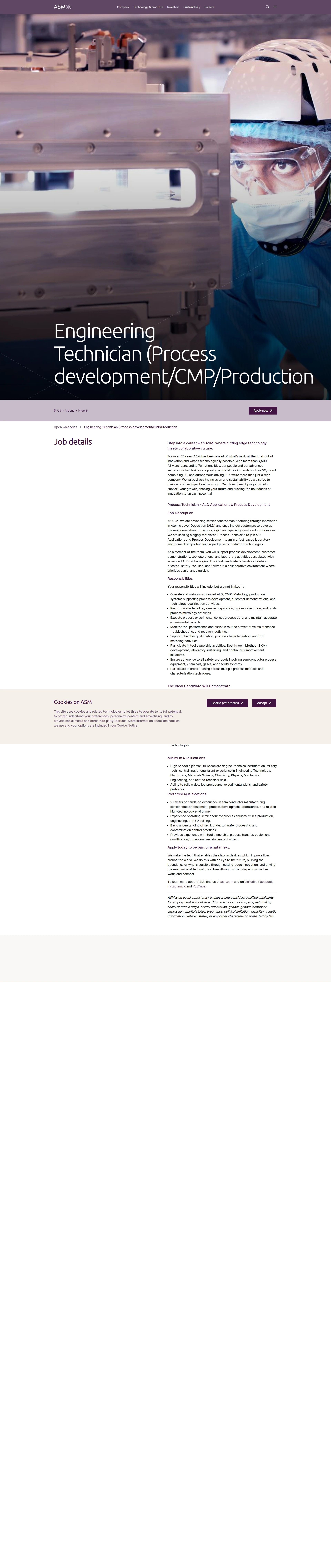ASM Engineering Technician (Process development/CMP/Production 채용공고