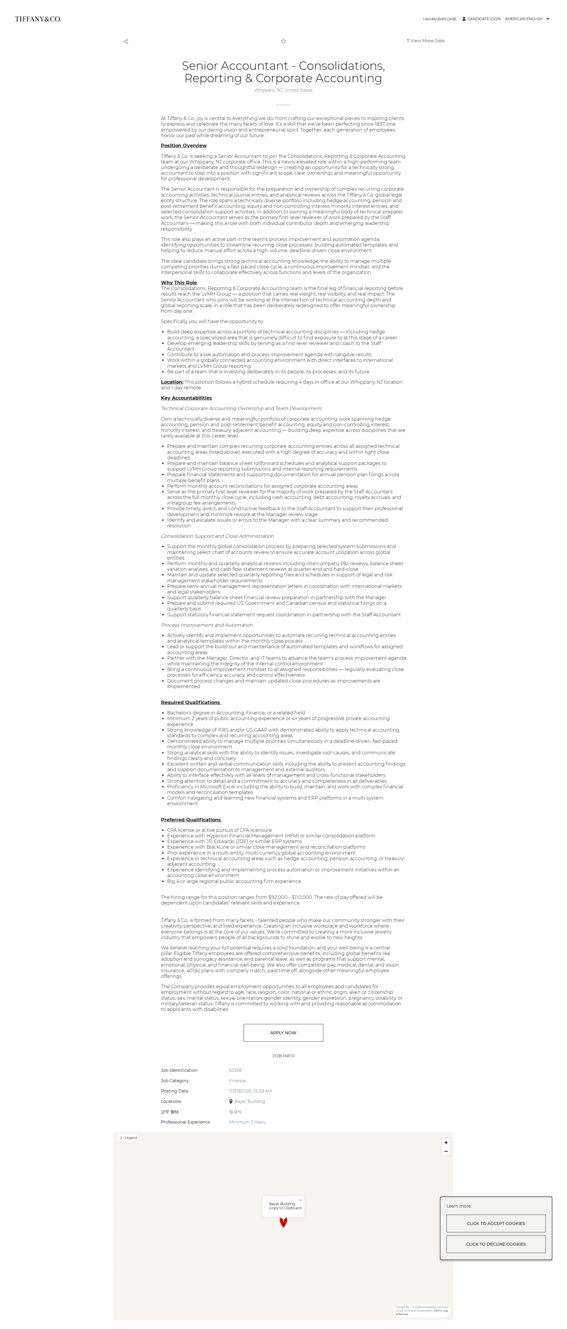티파니앤코 Senior Accountant - Consolidations, Reporting & Corporate Accounting 채용공고