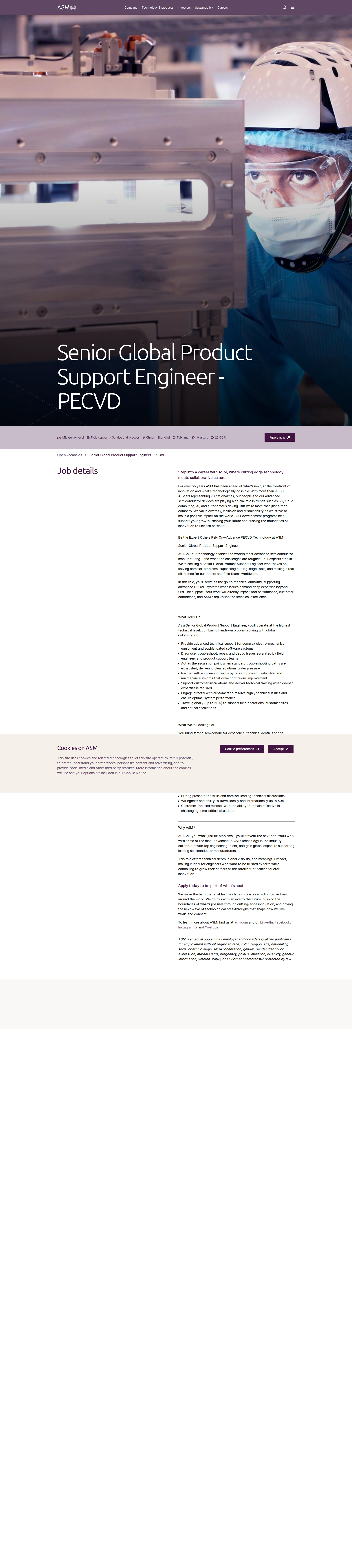 ASM Senior Global Product Support Engineer - PECVD 채용공고