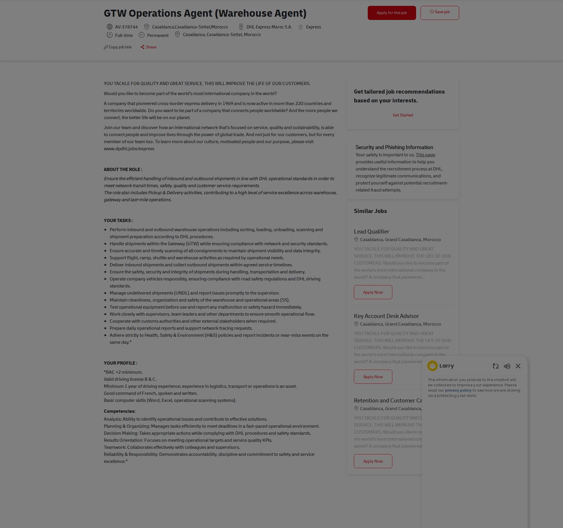 DHL GTW Operations Agent (Warehouse Agent) 채용공고