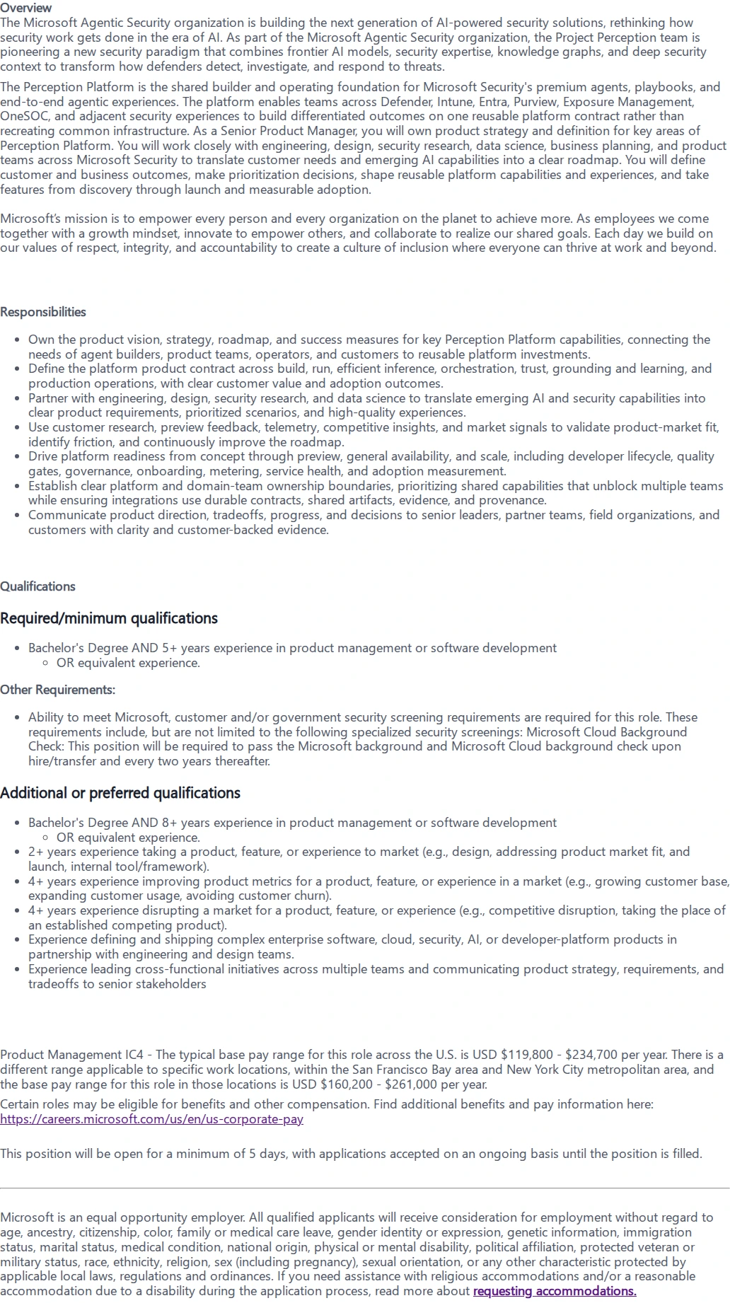 마이크로소프트(Microsoft) Senior Product Manager- Agentic Security 채용공고