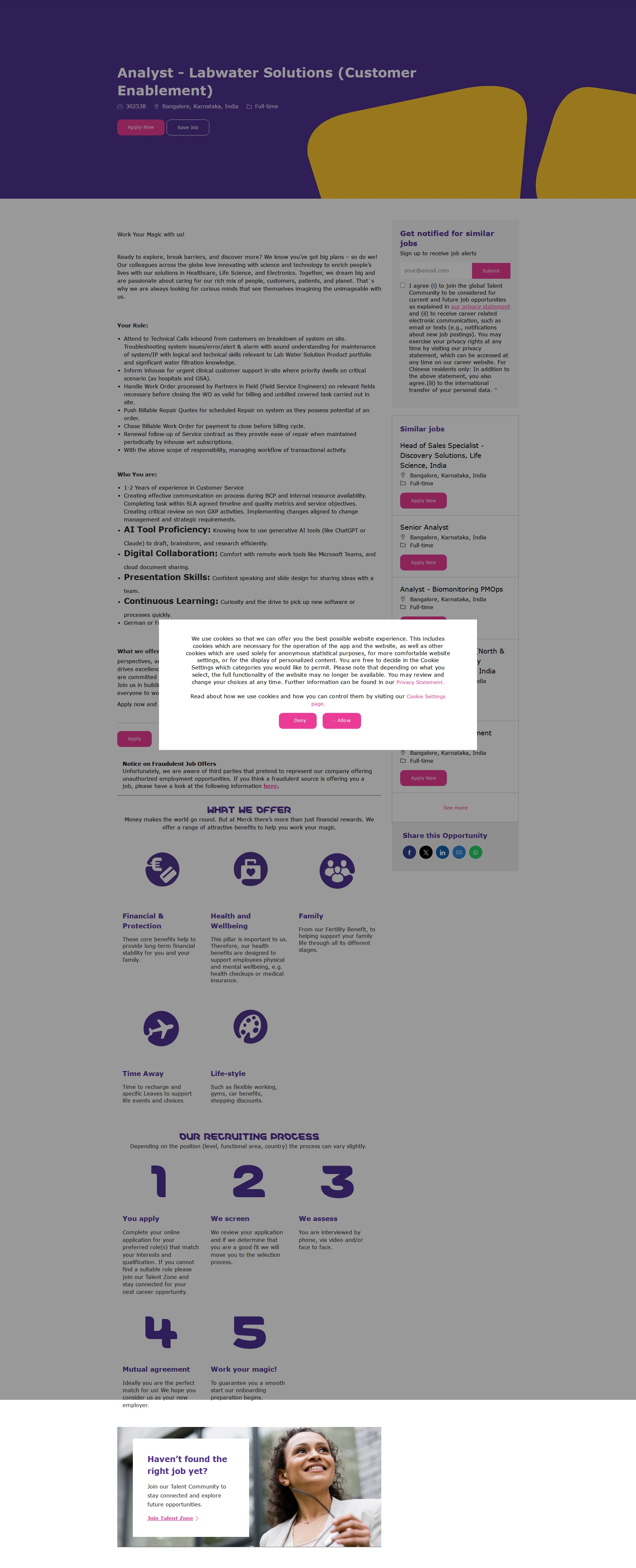 머크 Analyst - Labwater Solutions (Customer Enablement) 채용공고