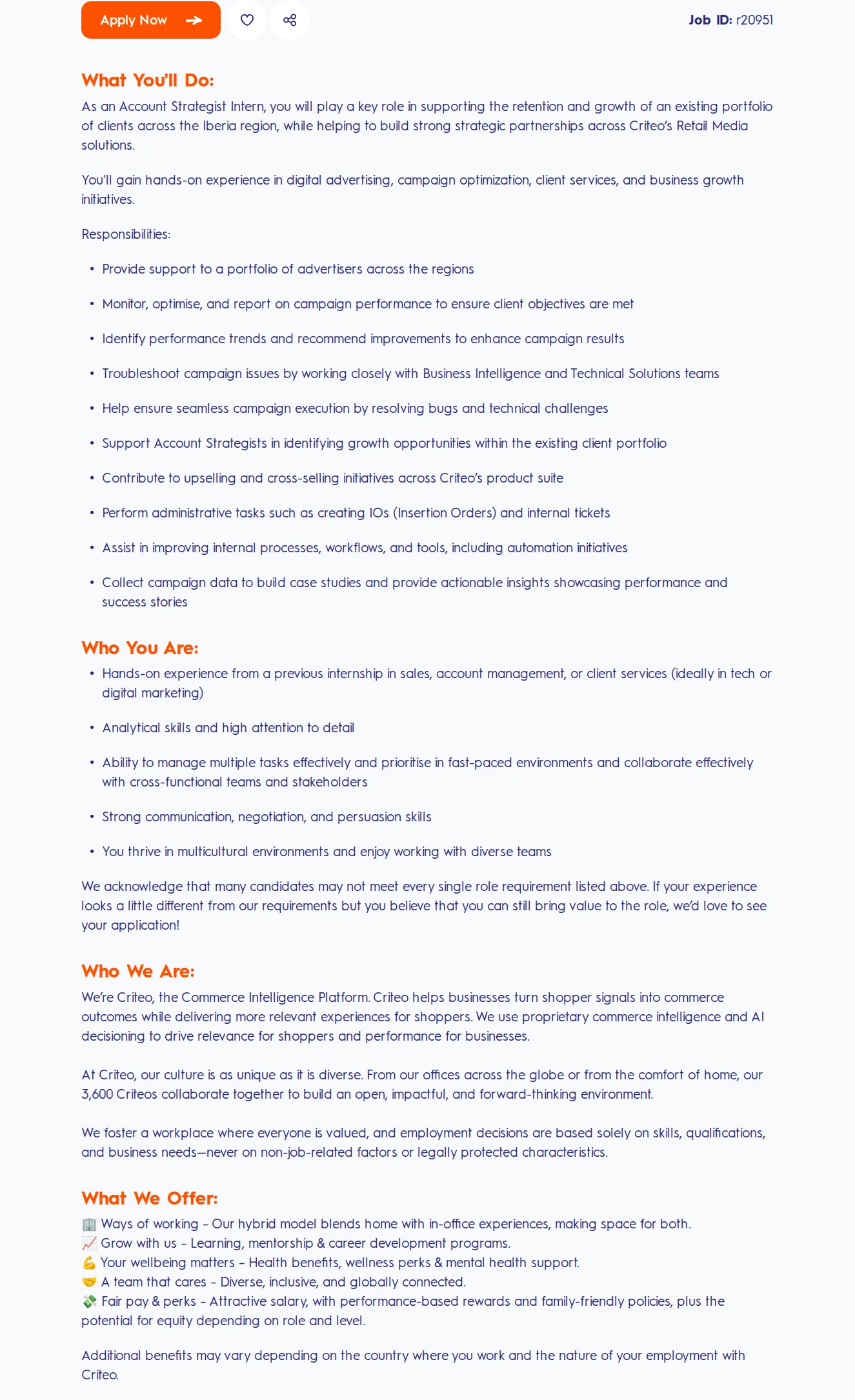 크리테오 Account Strategist Intern 채용공고