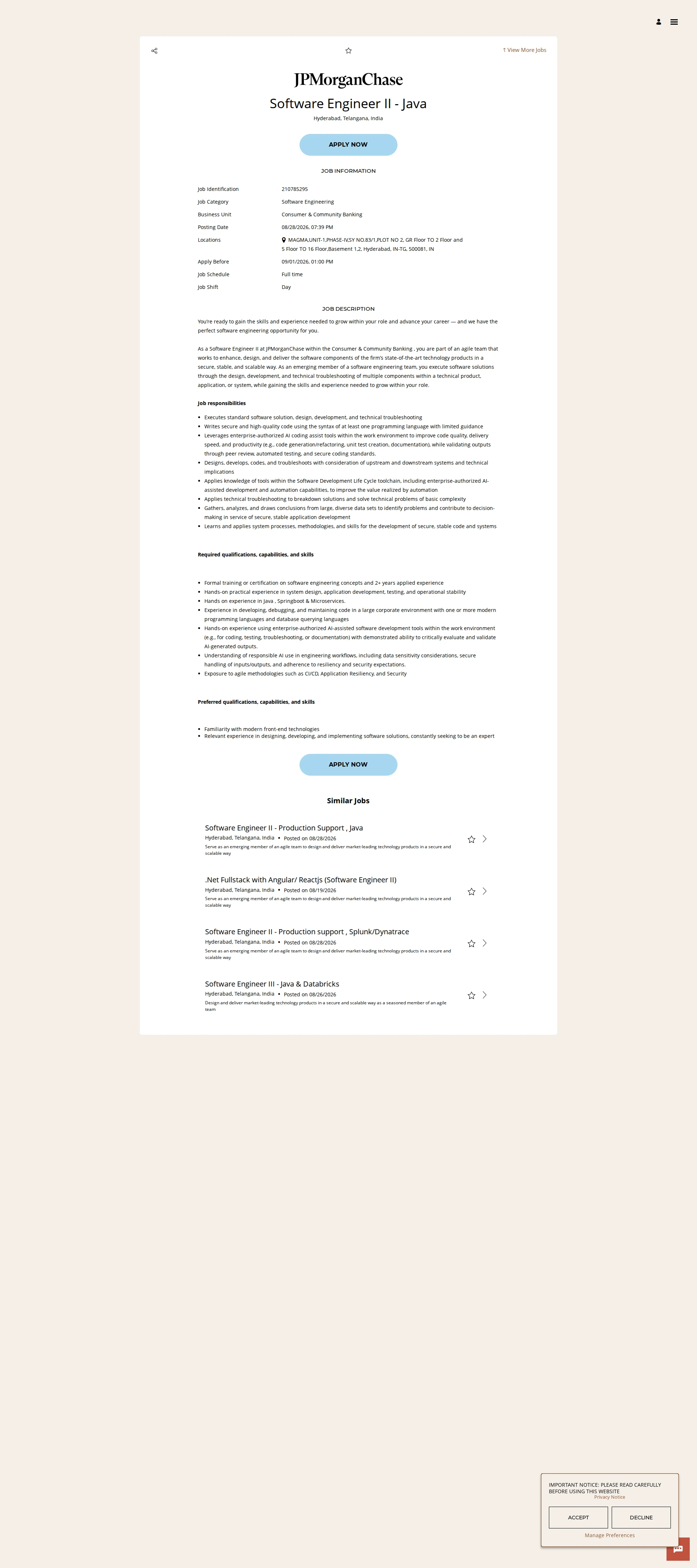 JPMorganChase Software Engineer II - Java 채용공고