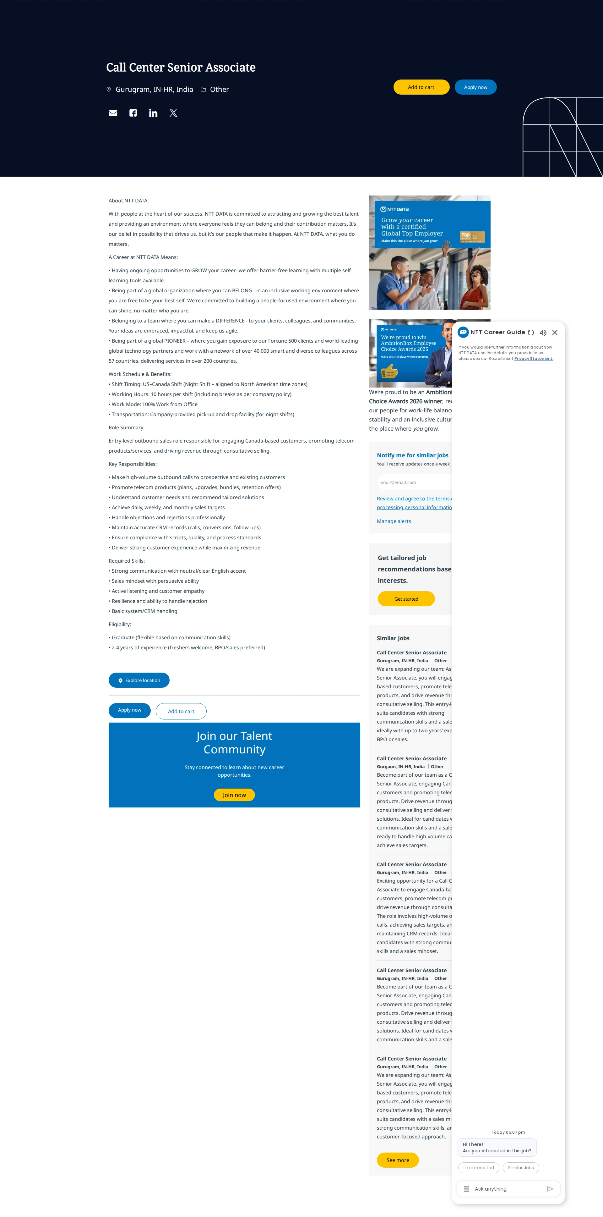 NTT데이터 Call Center Senior Associate 채용공고