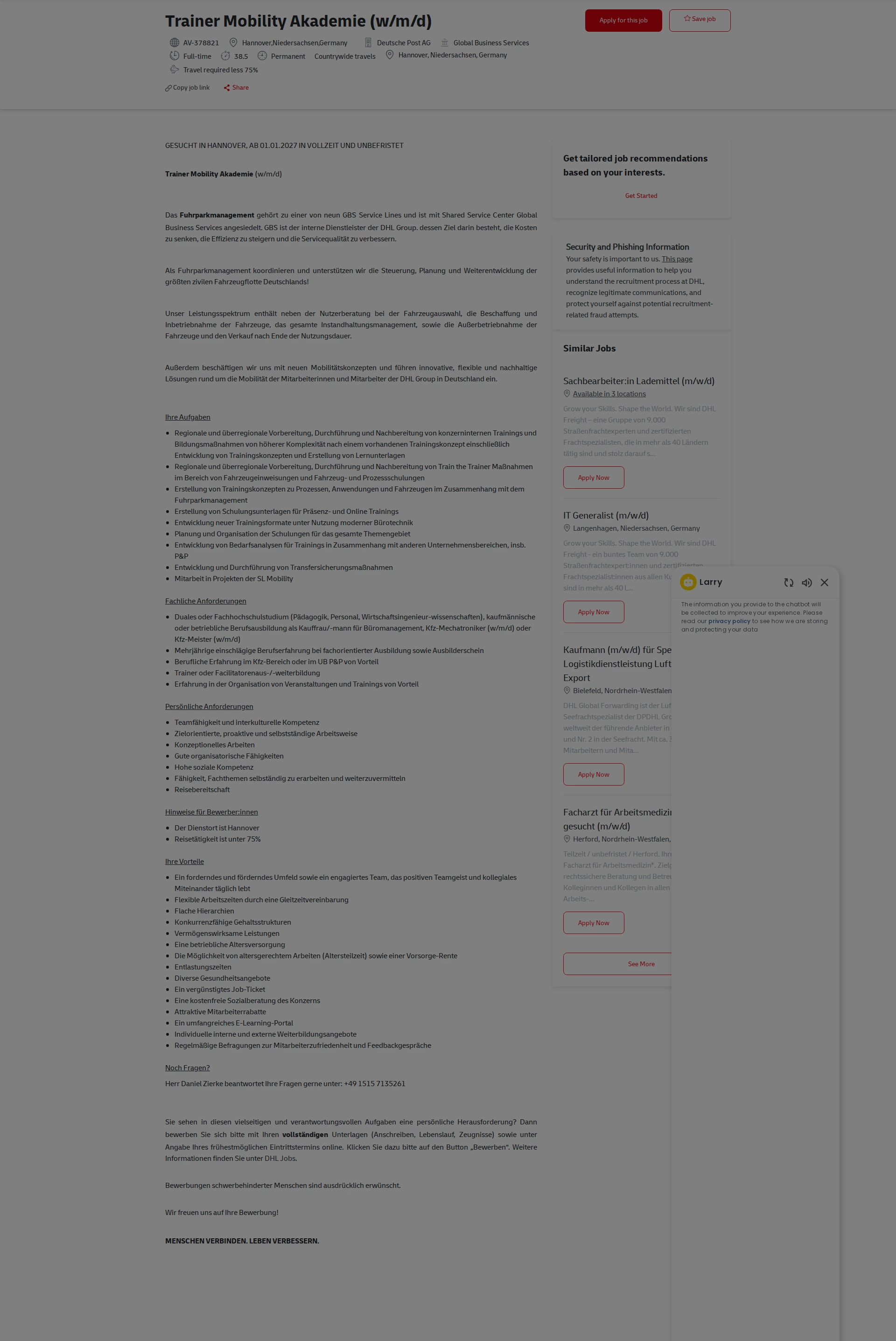 DHL Trainer Mobility Akademie (w/m/d) 채용공고