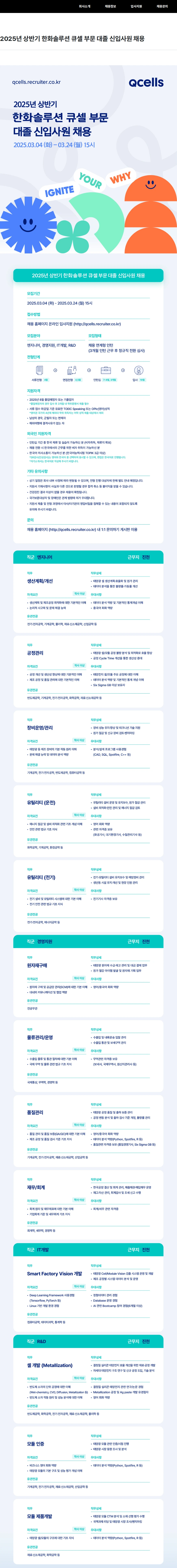 한화큐셀 2025년 상반기 한화솔루션 큐셀 부문 대졸 신입사원 채용 채용공고