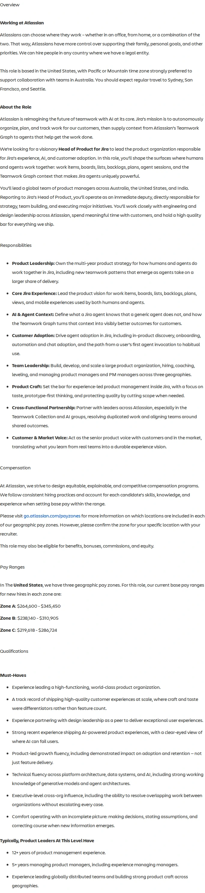 아틀라시안 Head of Product, Jira 채용공고