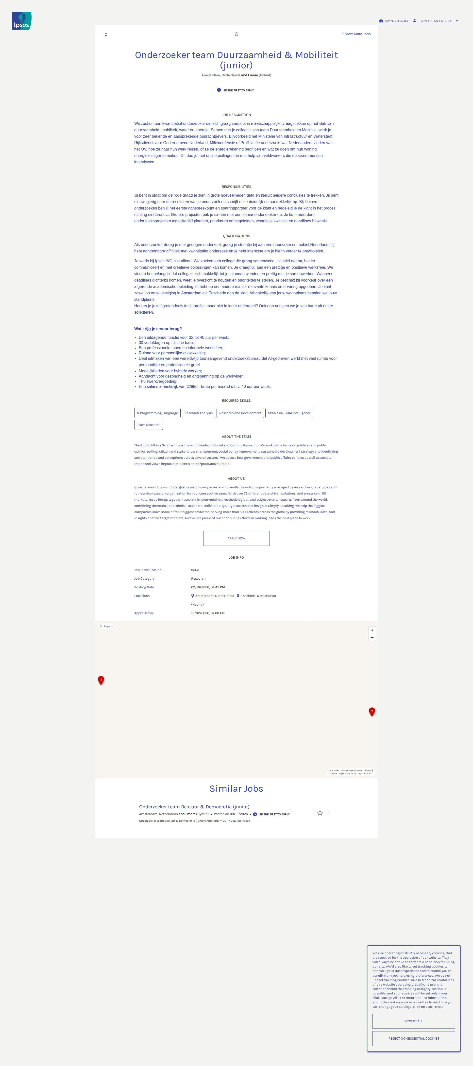 입소스코리아 Onderzoeker team Duurzaamheid & Mobiliteit (junior) 채용공고