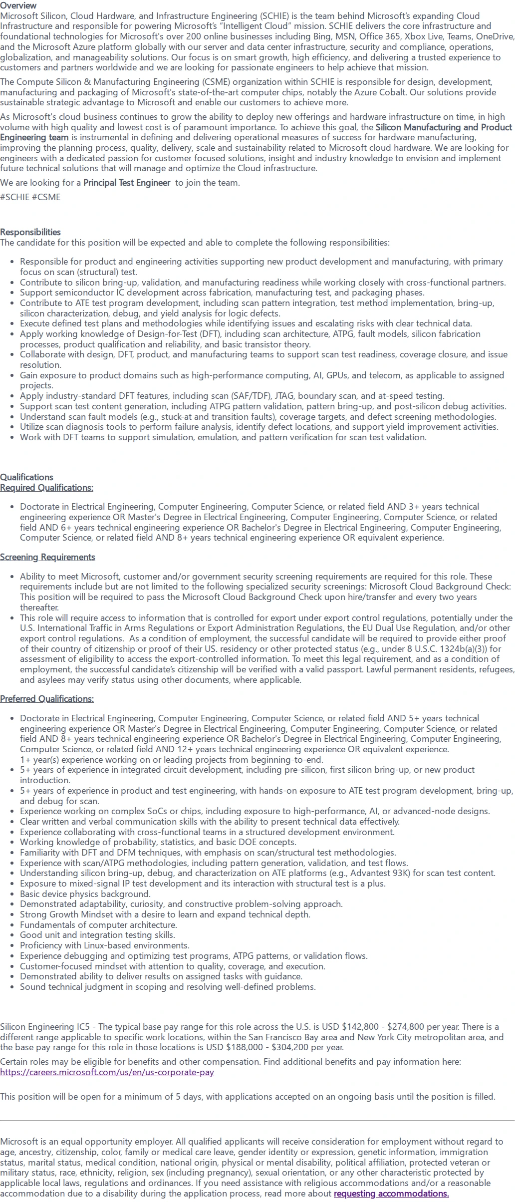 마이크로소프트(Microsoft) Principal Test Engineer 채용공고