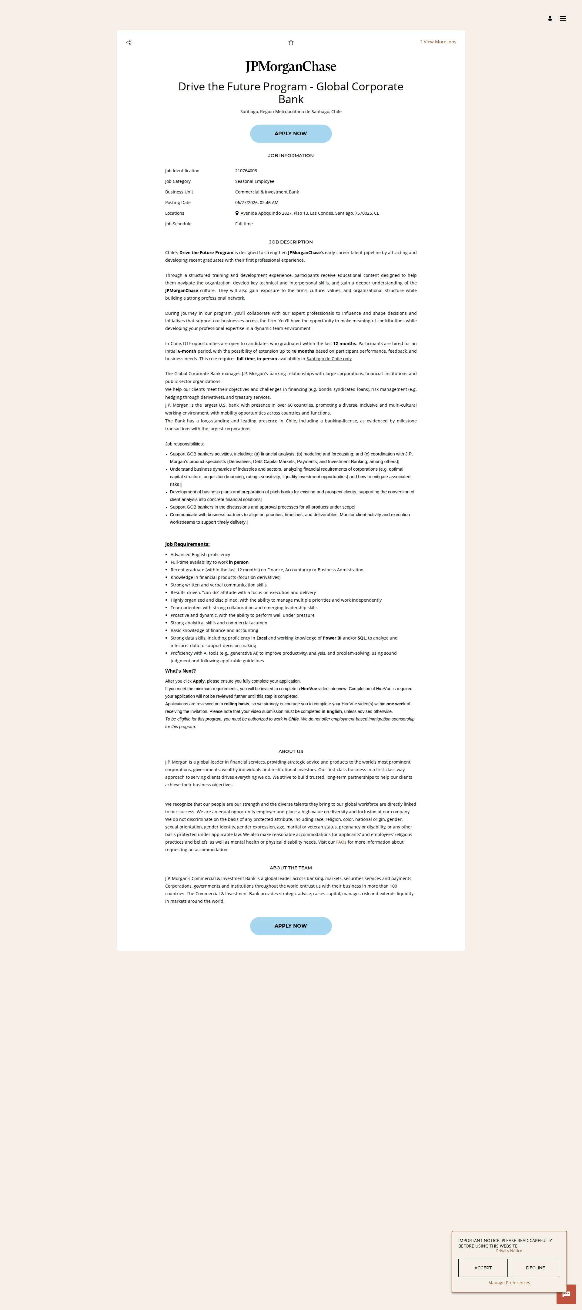 JPMorganChase Drive the Future Program - Global Corporate Bank 채용공고