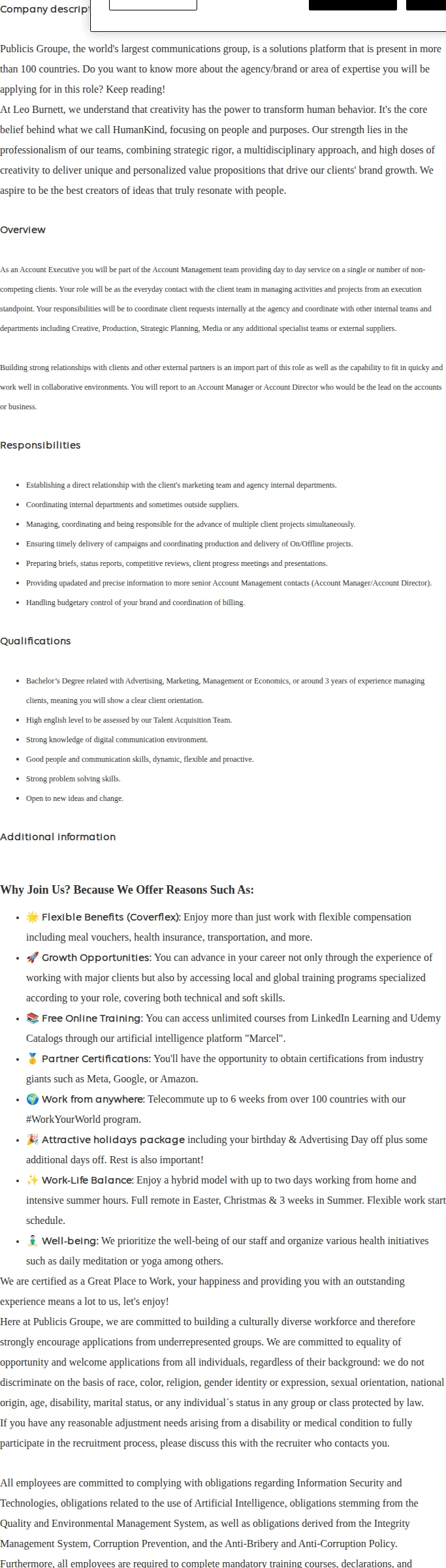 Publicis Groupe Account Executive 채용공고