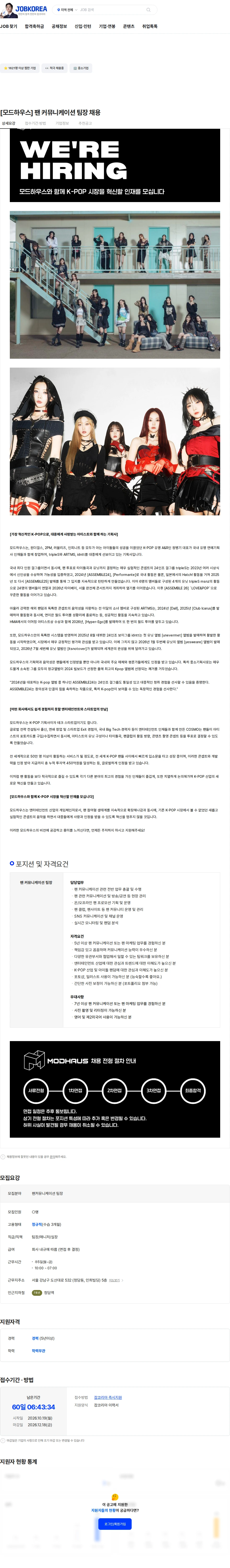 모드하우스 [모드하우스] 팬 커뮤니케이션 팀장 채용 채용공고