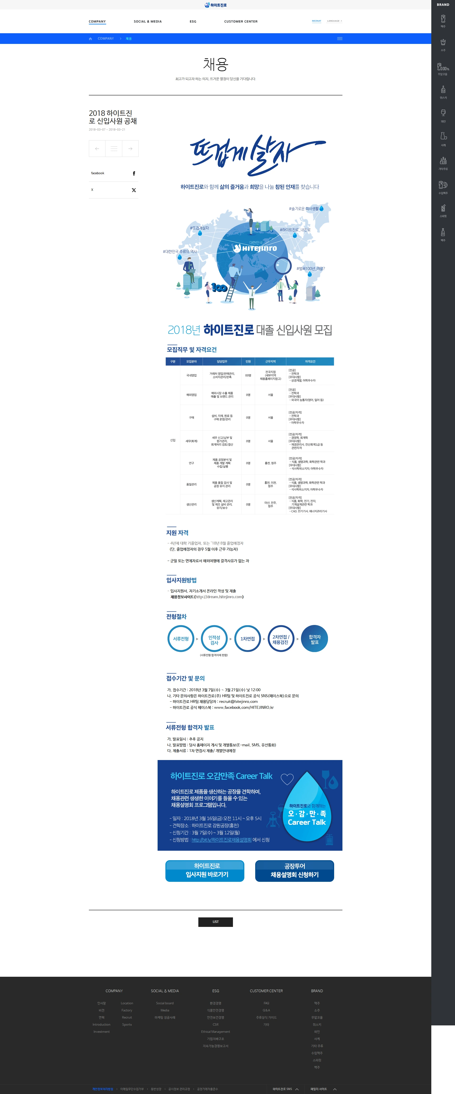 진로소주 2018 하이트진로 신입사원 공채 채용공고