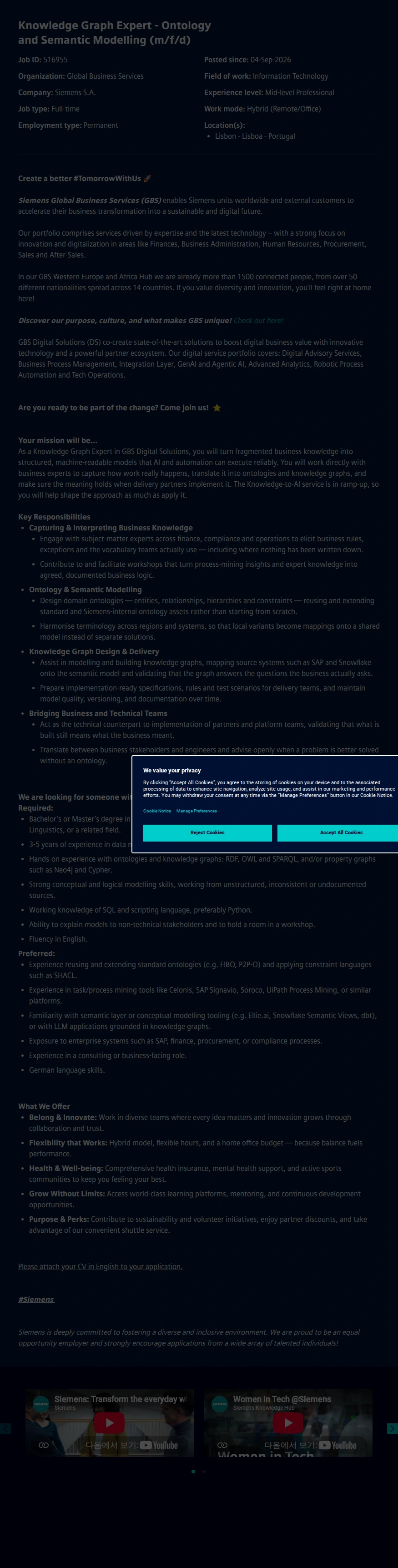 지멘스 Knowledge Graph Expert - Ontology and Semantic Modelling (m/f/d) 채용공고