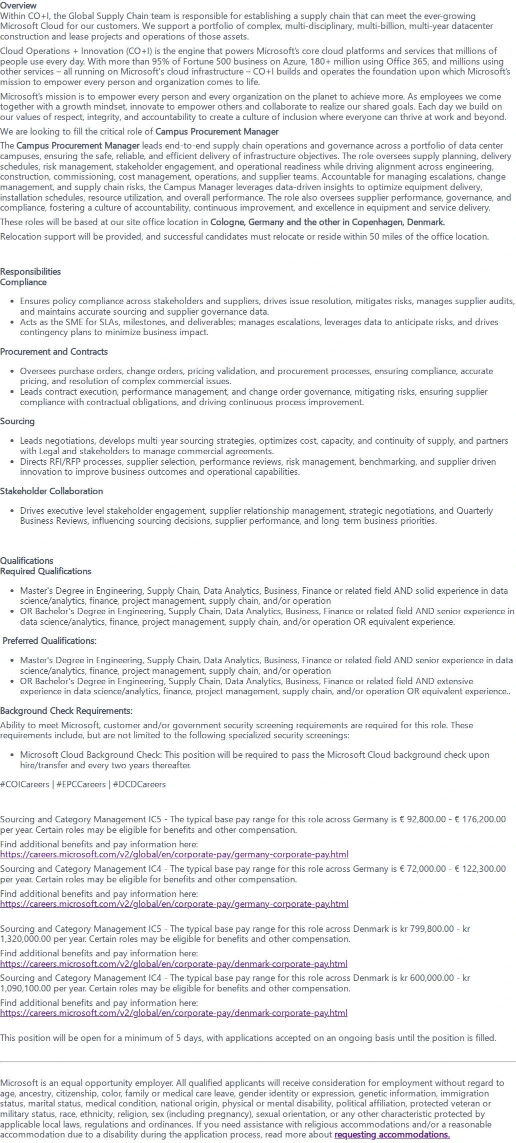 마이크로소프트(Microsoft) Campus Procurement Manager 채용공고