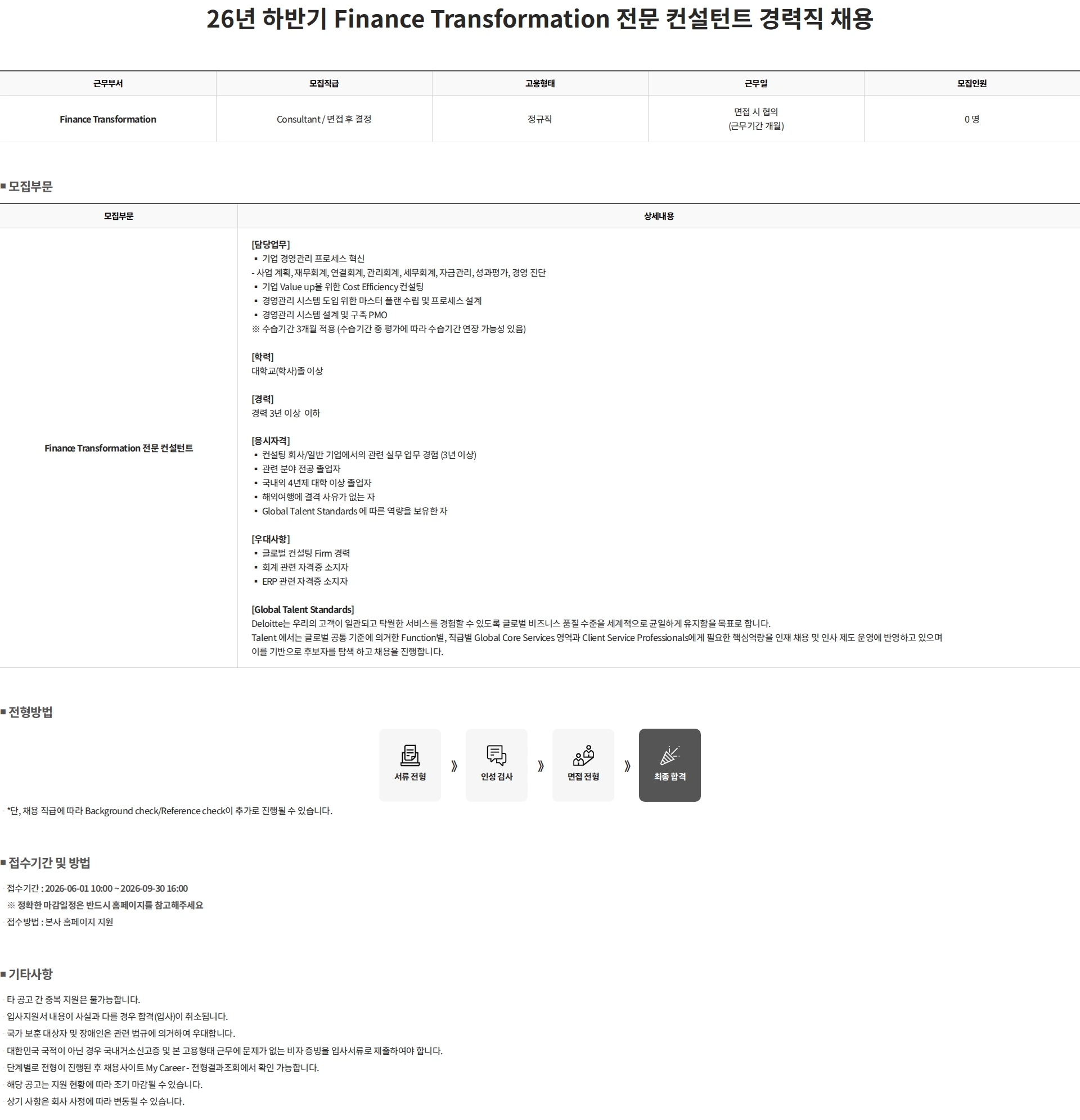 딜로이트안진 26년 하반기 Finance Transformation 전문 컨설턴트 경력직 채용 채용공고