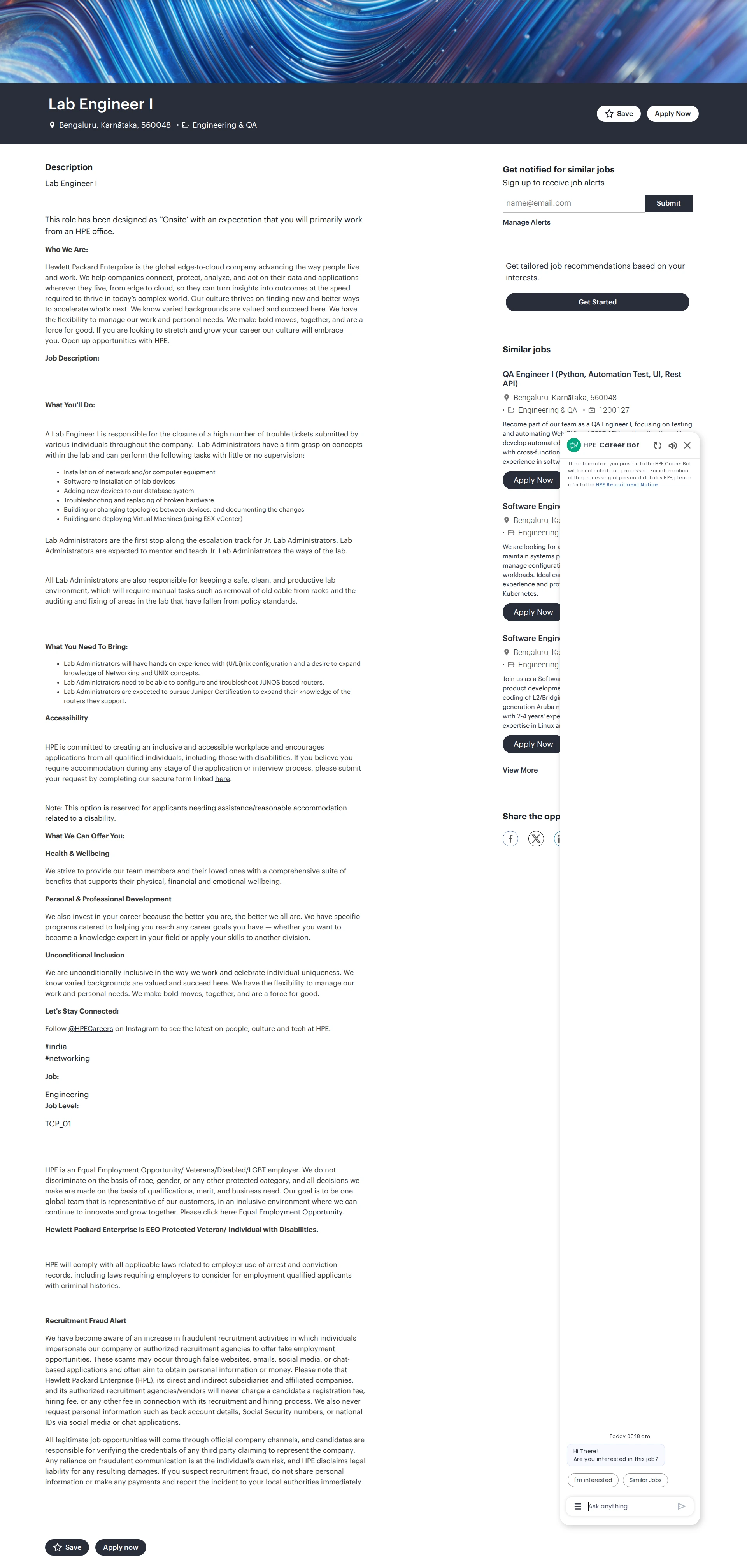 HP Lab Engineer I 채용공고
