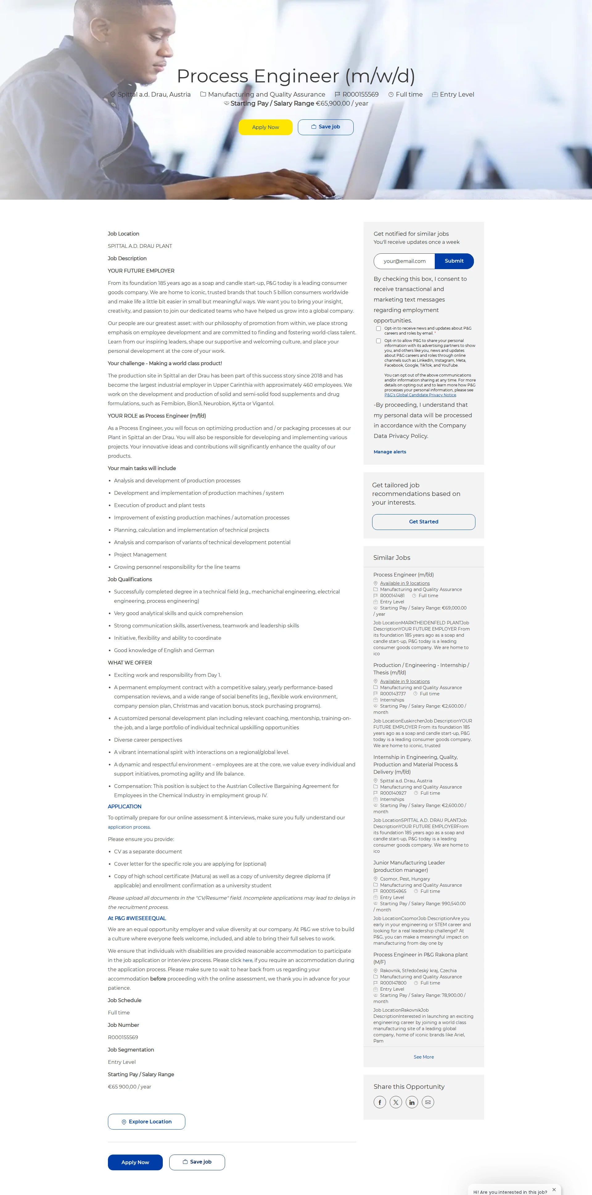 P&G Process Engineer (m/w/d) 채용공고