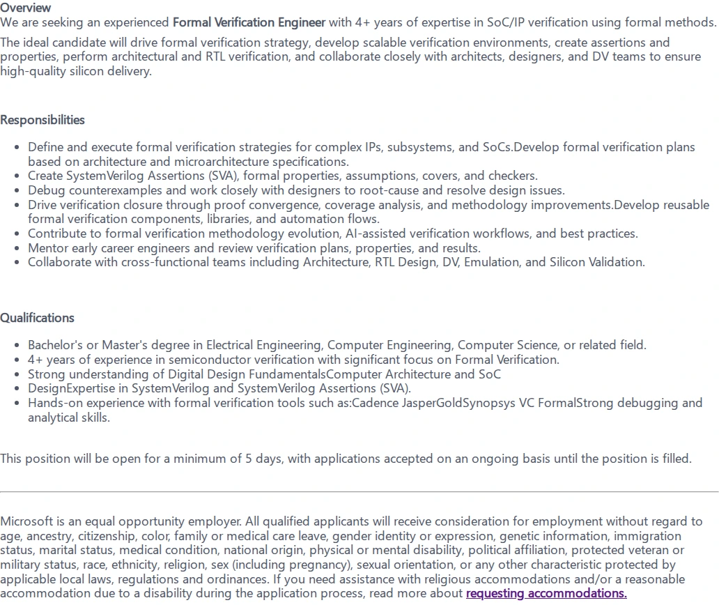 마이크로소프트(Microsoft) Formal Verification Engineer II 채용공고