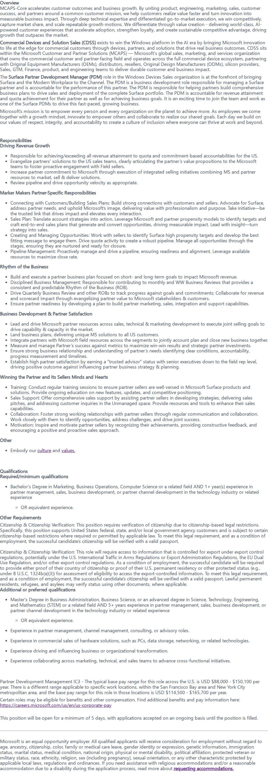 마이크로소프트(Microsoft) Surface Partner Development Manager 채용공고