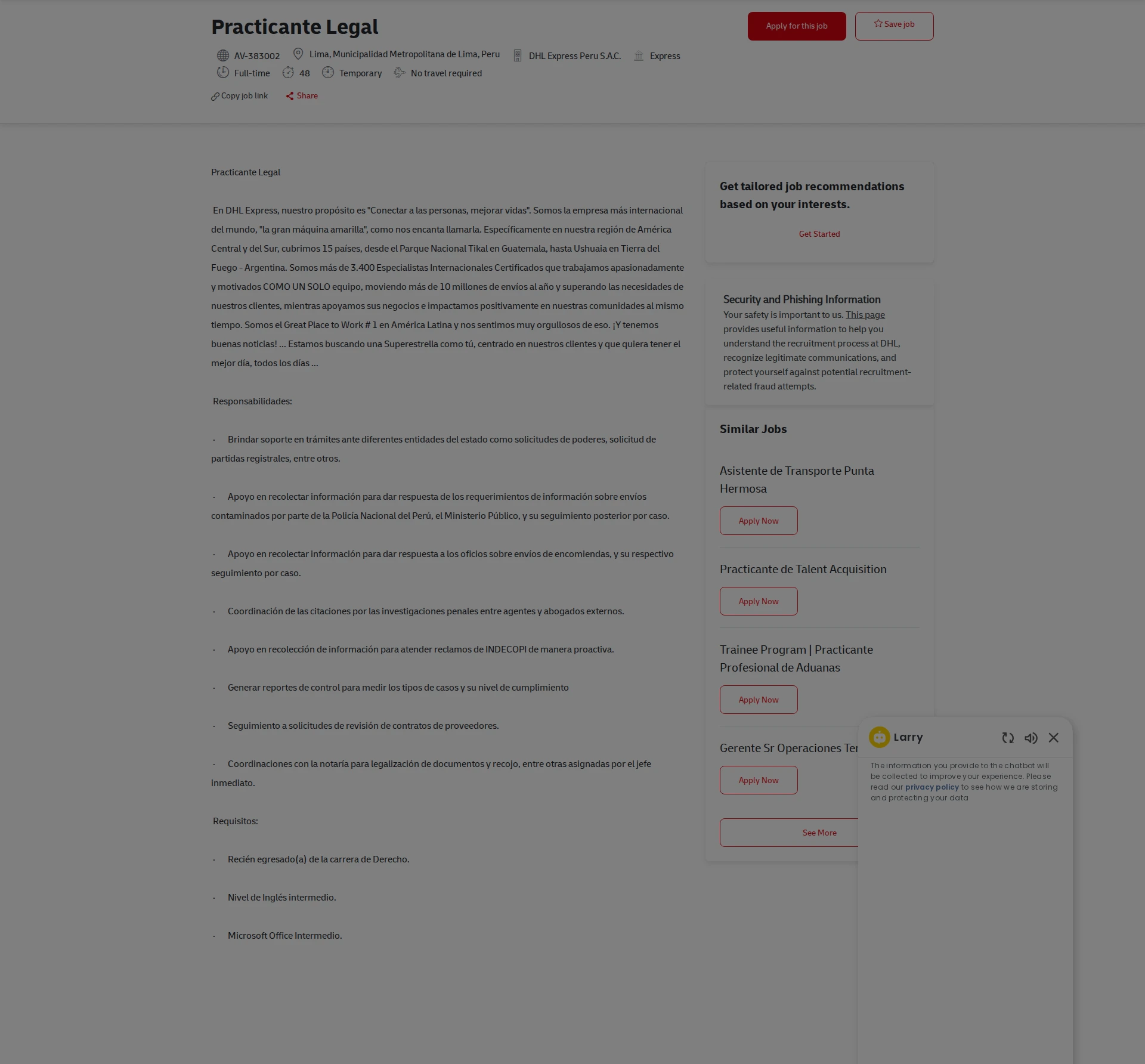 DHL Practicante Legal 채용공고