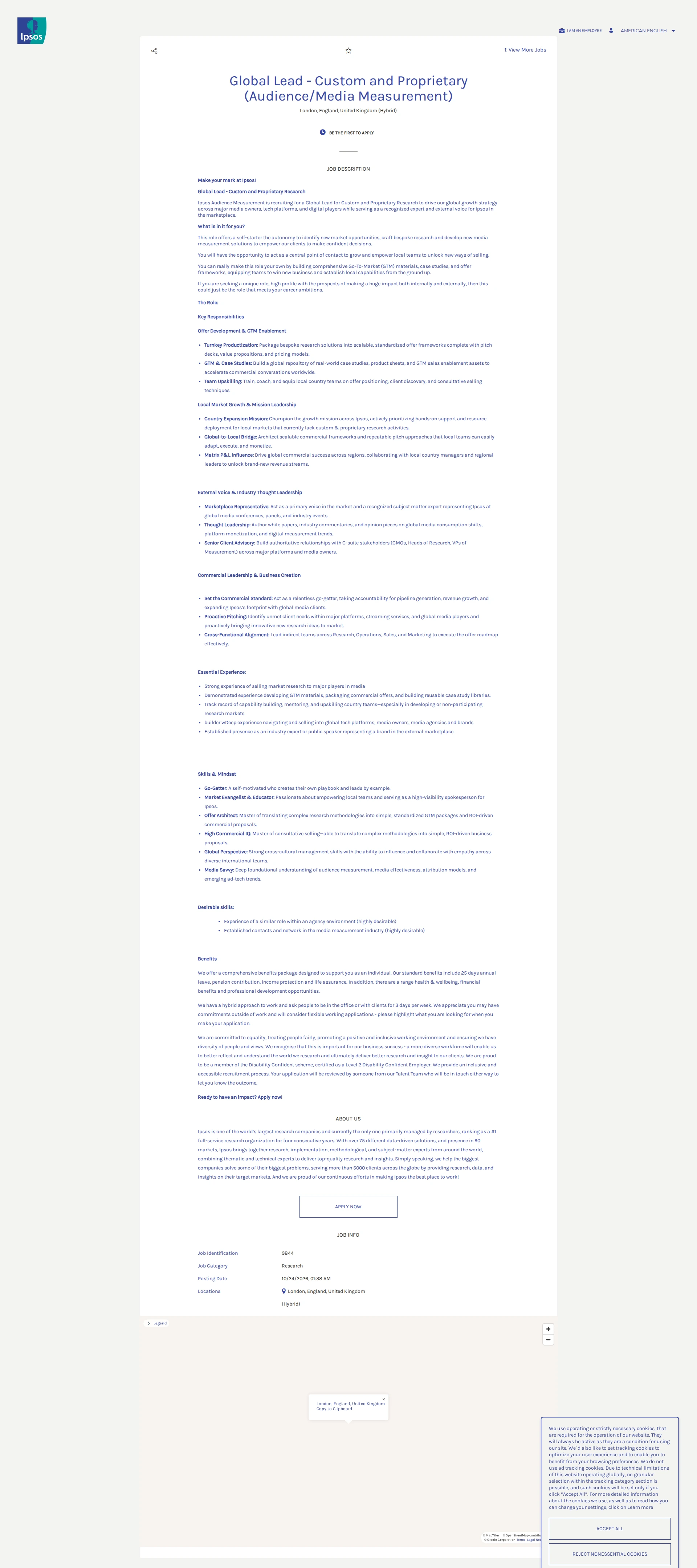 입소스코리아 Global Lead - Custom and Proprietary (Audience/Media Measurement) 채용공고