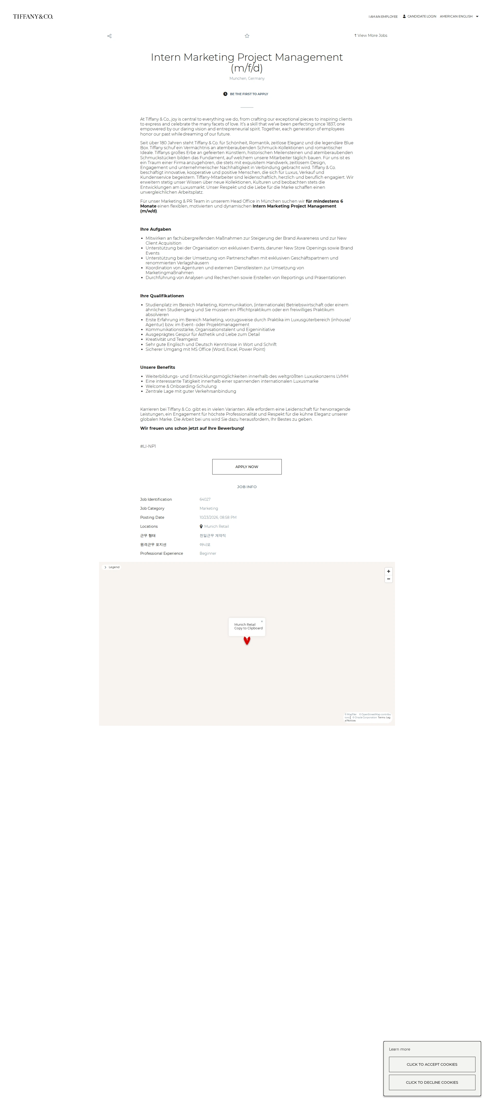 티파니앤코 Intern Marketing Project Management (m/f/d) 채용공고