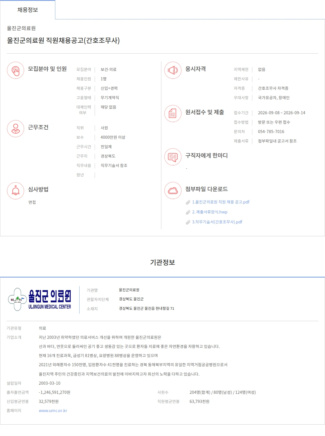 울진군의료원 울진군의료원 직원채용공고(간호조무사) 채용공고