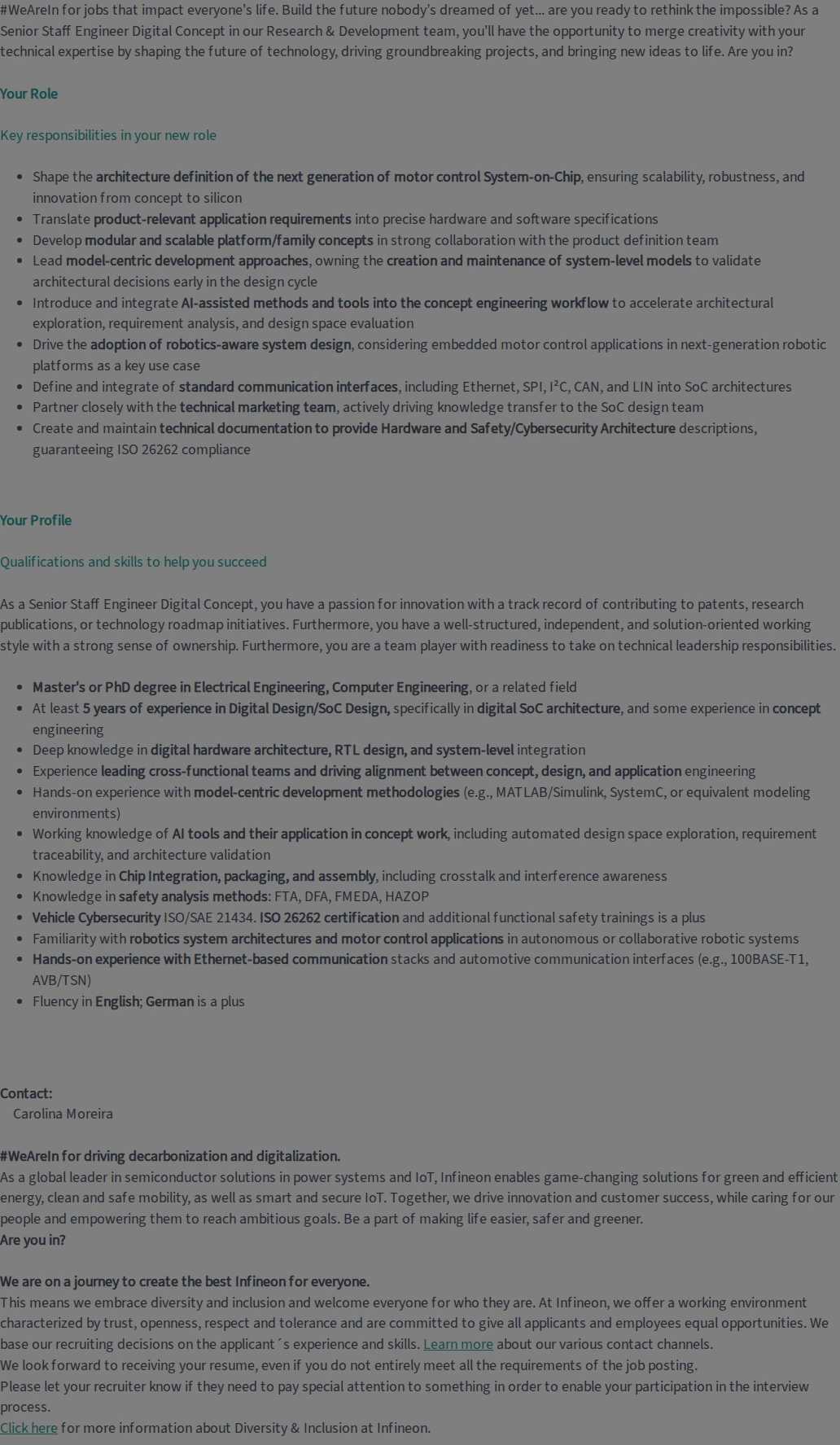 인피니언테크놀로지스코리아 Senior Staff Engineer Digital Concept (f/m/div) 채용공고